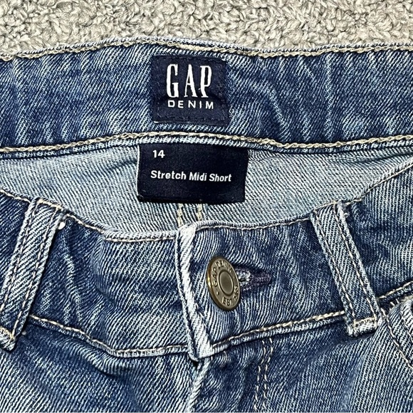 GAP Stretch Midi Shorts Girls Size 14 Blue Denim Cut Off - Picture 4 of 9